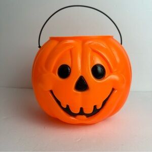 Vintage 80s Halloween Big Jack Pumpkin Bucket General Foam Blow Mold Pail Orange